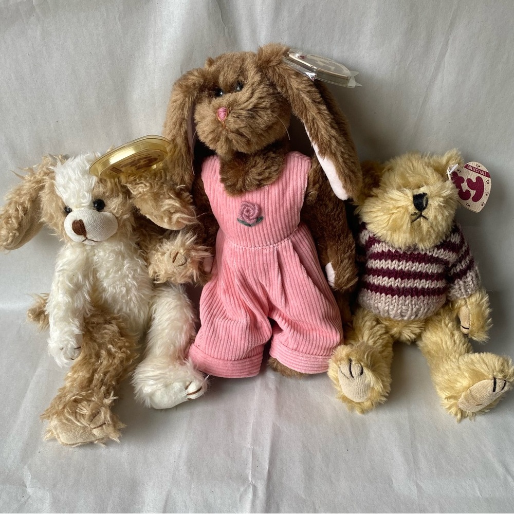 VTG 1993 Ty Beanie Babies Collection Set of 3 Bear Bunny’s Attic Treasures